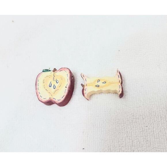 Vintage 2 Apple Shaped Wooden Beads Red Jewelry Making Crafts Loose Art Supply - Picture 6 of 13